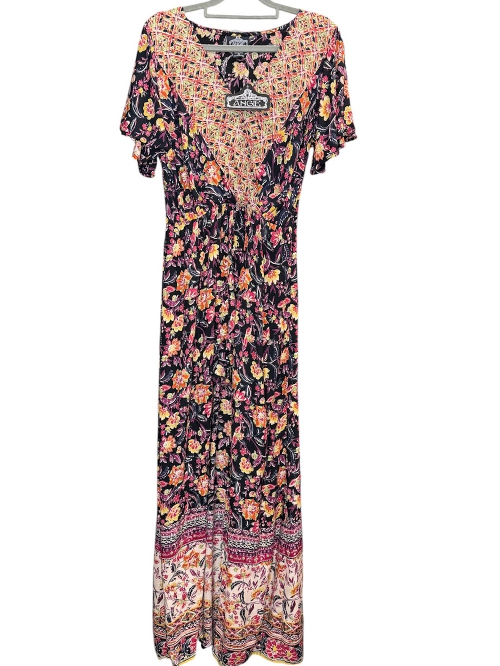 Angie NWT Floral Maxi Shorts Romper Open Front Flutter Sleeve Boho Dress S